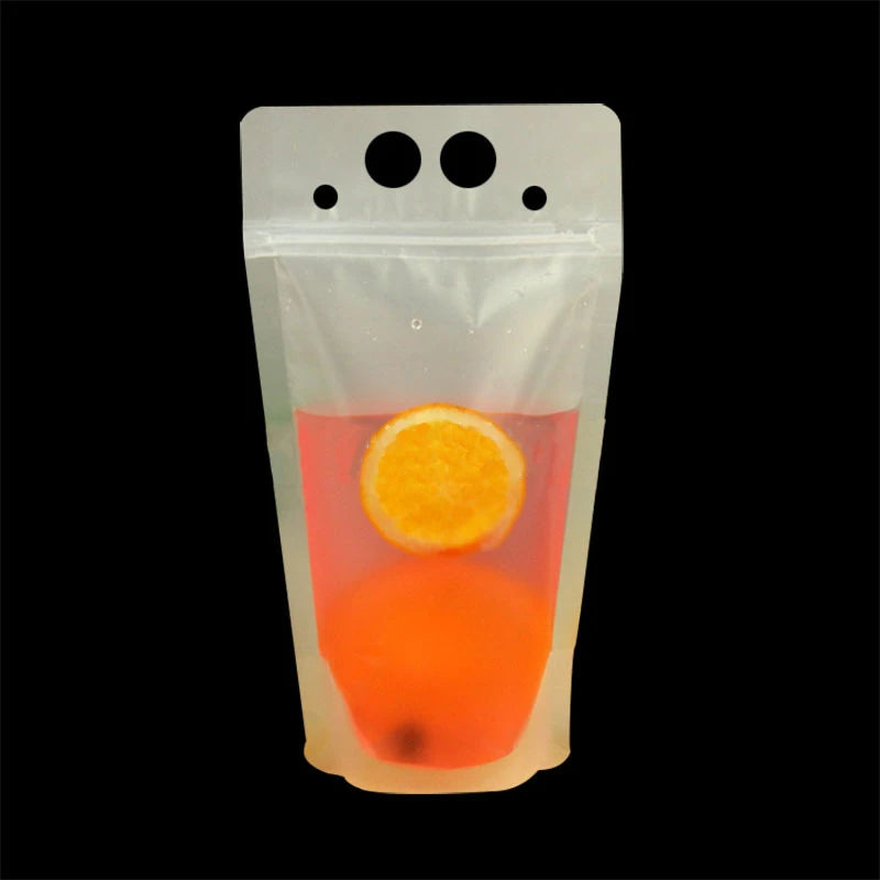 50PCS Plastic Liquid Bag + 50pcs Straw Juice Coffee Drinks Kitchen Vertical Seal Pouches Frosted Disposable Reclosable for Party