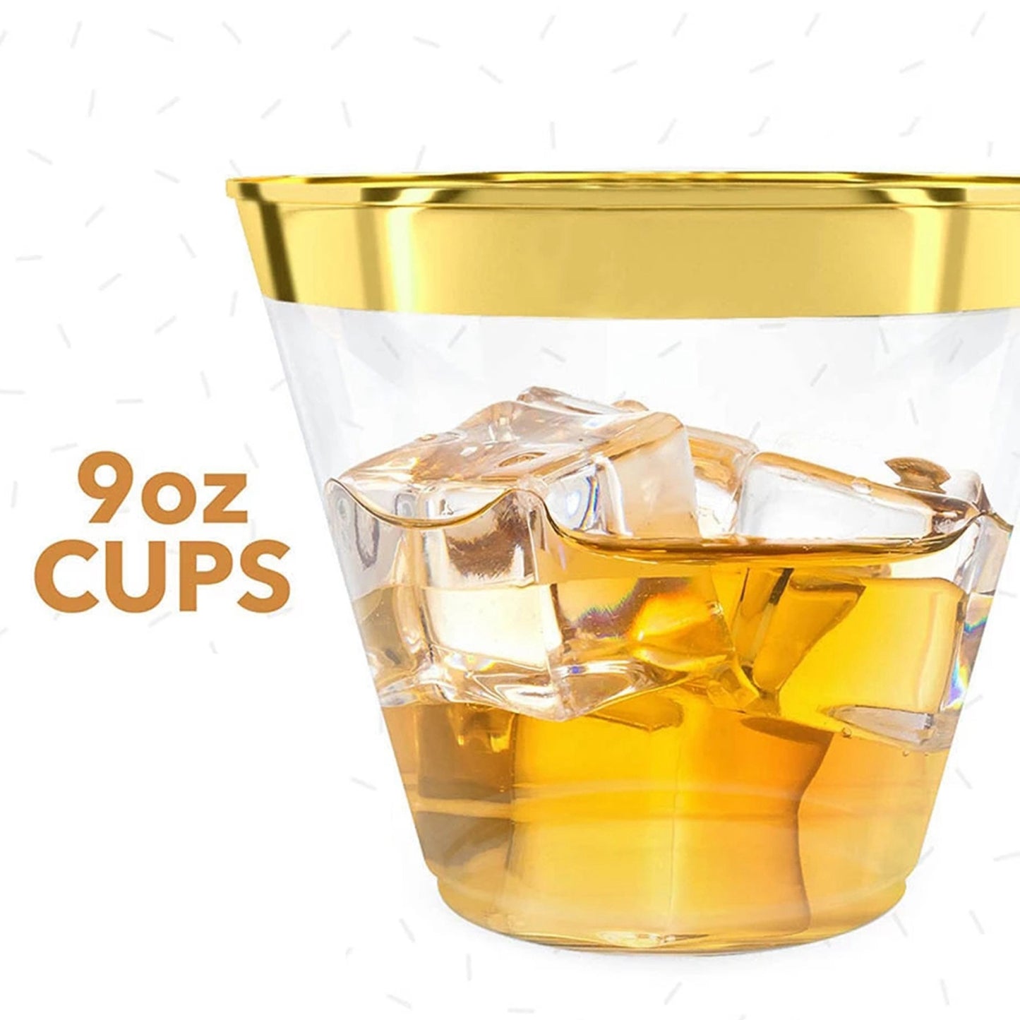 100 Pack Plastic Cup 9 Oz Hard Disposable Wine Glass Gold Rim