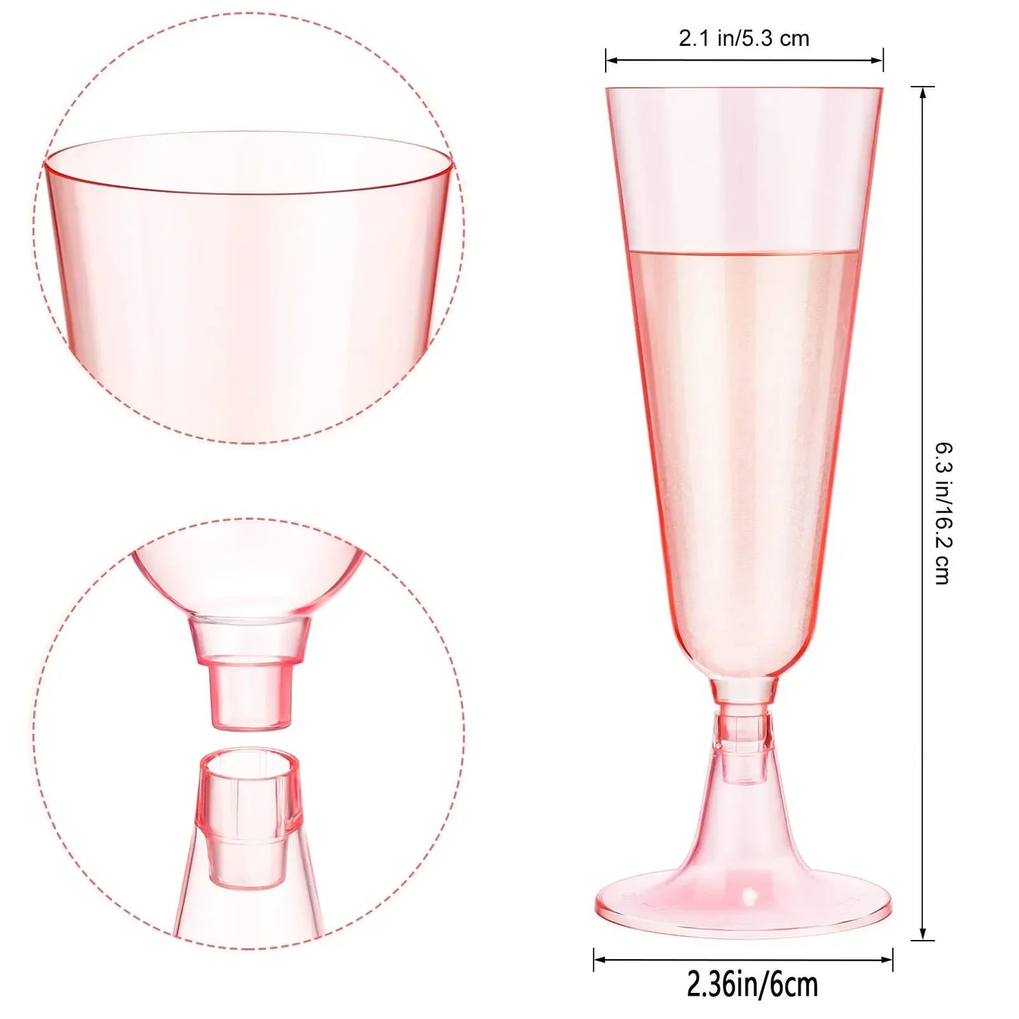 25 Champagne Glasses Disposable Plastic Gold Powder Martini