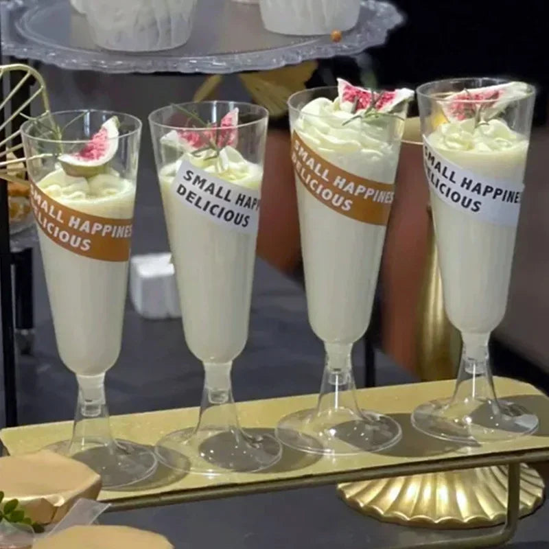 25 Champagne Glasses Disposable Plastic Gold Powder Martini