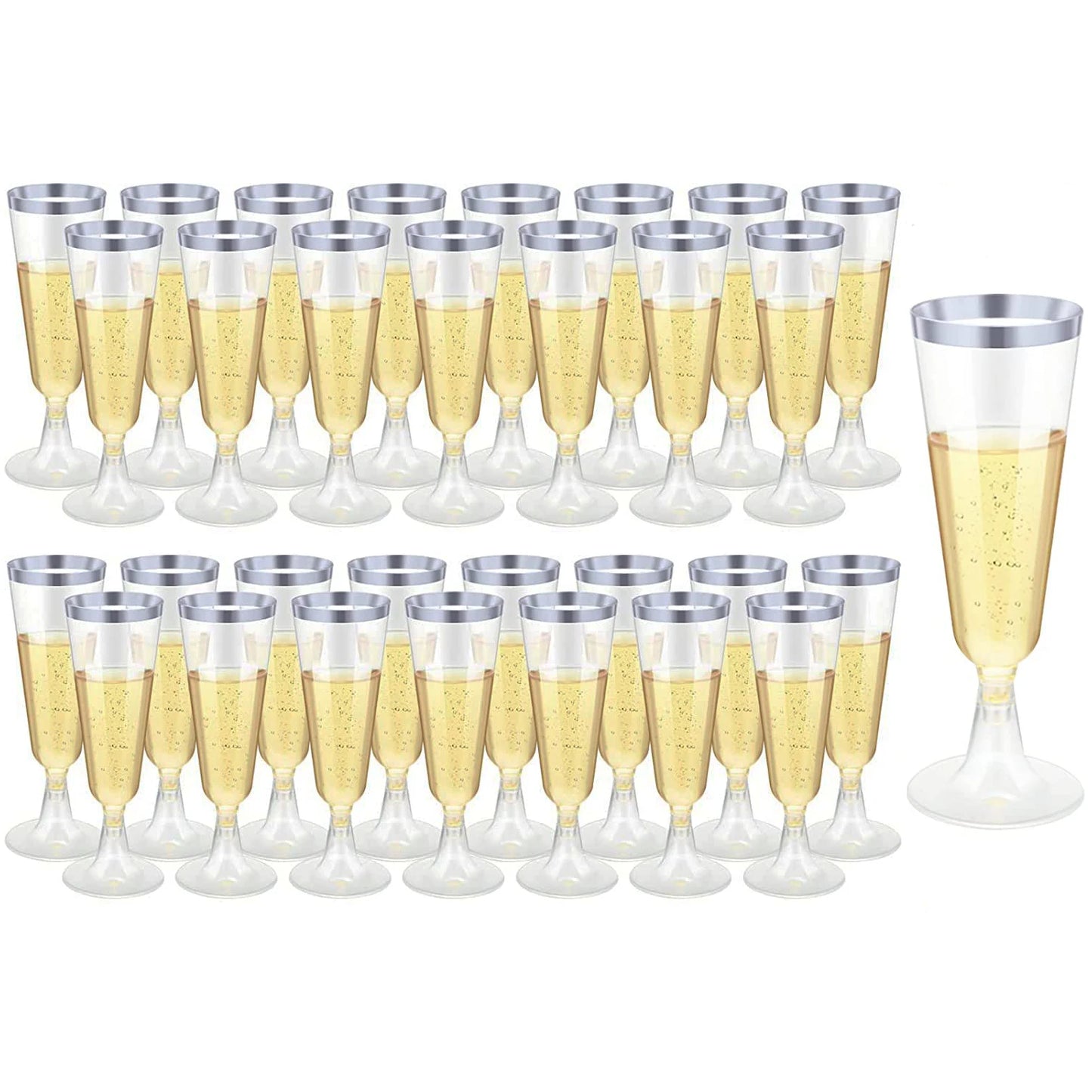 50/25 Gold Glitter Plastic Champagne Flutes 5oz Clear Cups