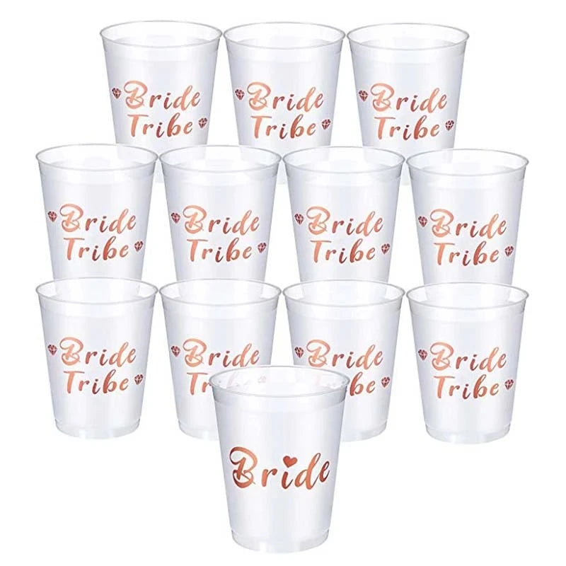Team Bride Tribe Cups Plastic Drinking Cup Rose Gold Wedding
