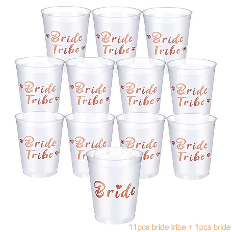 Team Bride Tribe Cups Plastic Drinking Cup Rose Gold Wedding