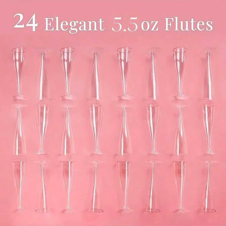 25 Champagne Glasses Disposable Plastic Gold Powder Martini