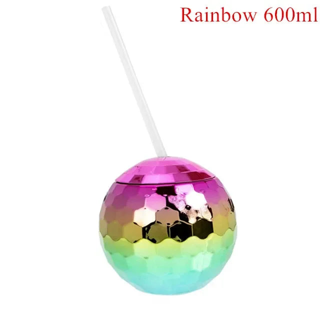 600ml Creative Disco Ball Cups with Lid and Straw Tumbler