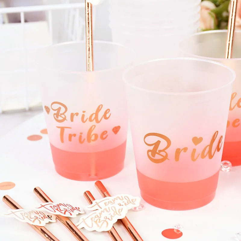 Team Bride Tribe Cups Plastic Drinking Cup Rose Gold Wedding