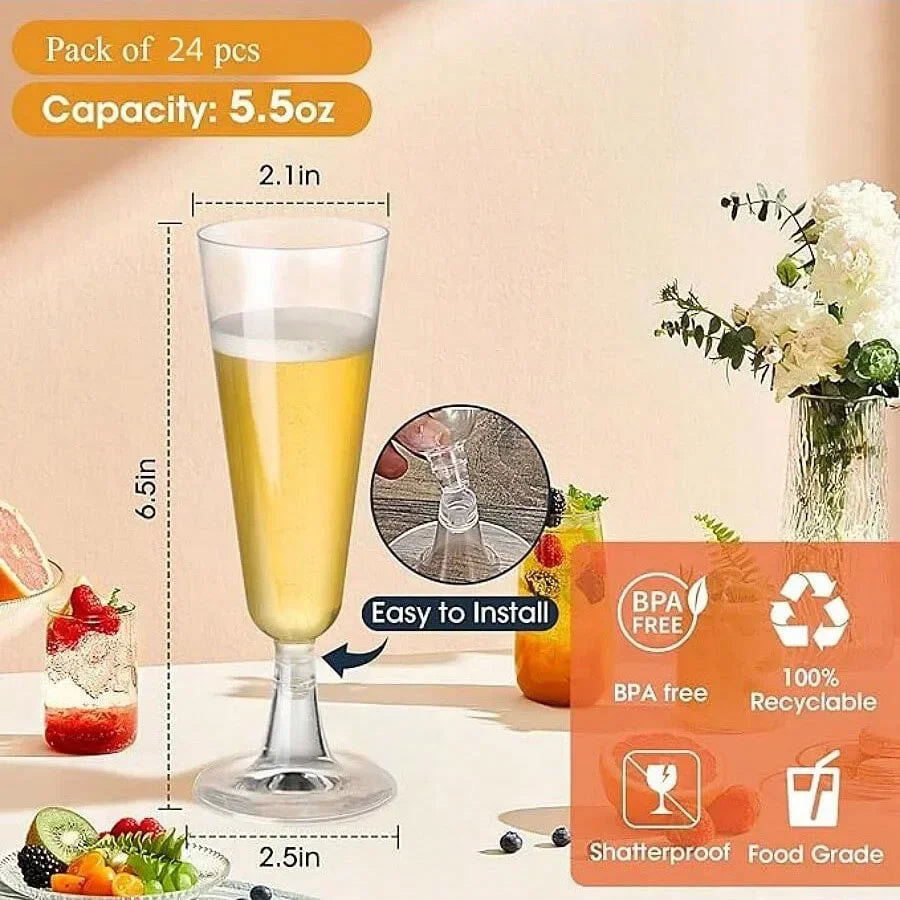 25 Champagne Glasses Disposable Plastic Gold Powder Martini