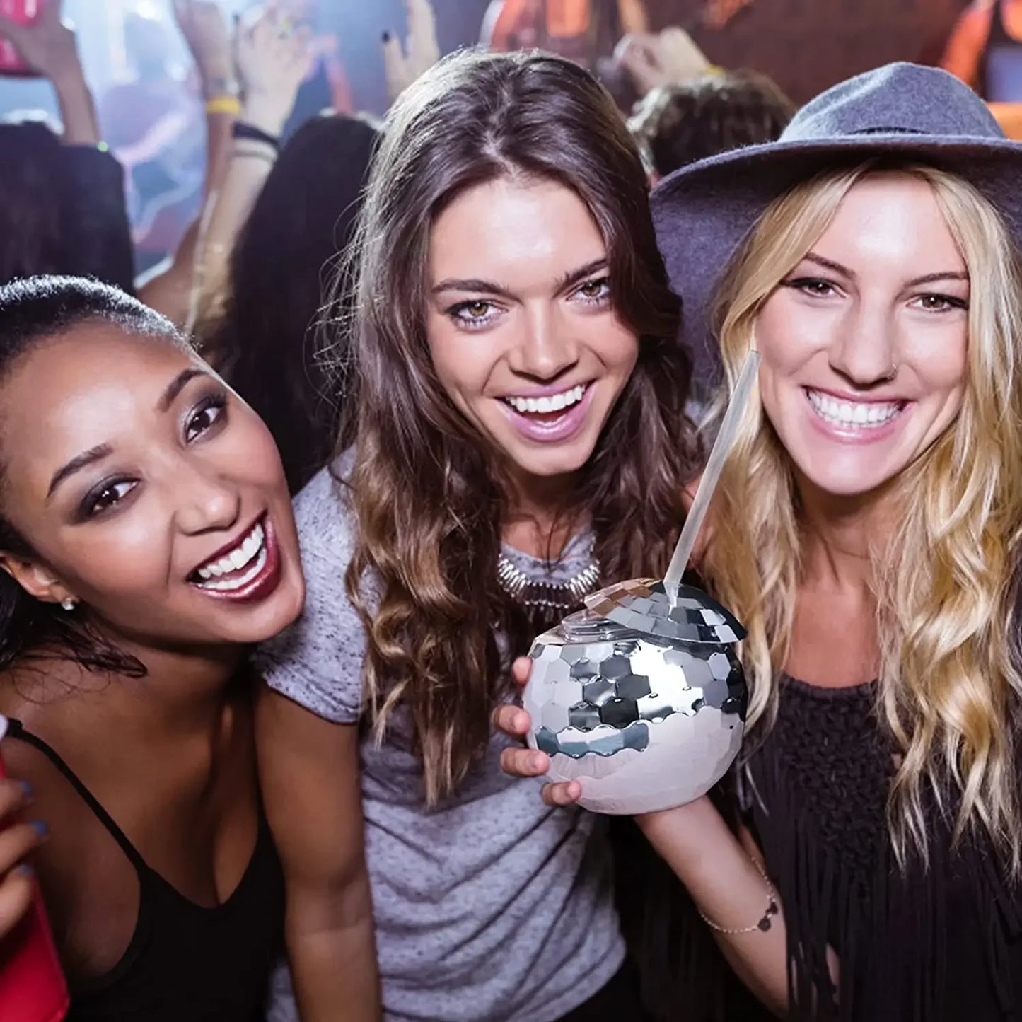 600ml Creative Disco Ball Cups with Lid and Straw Tumbler