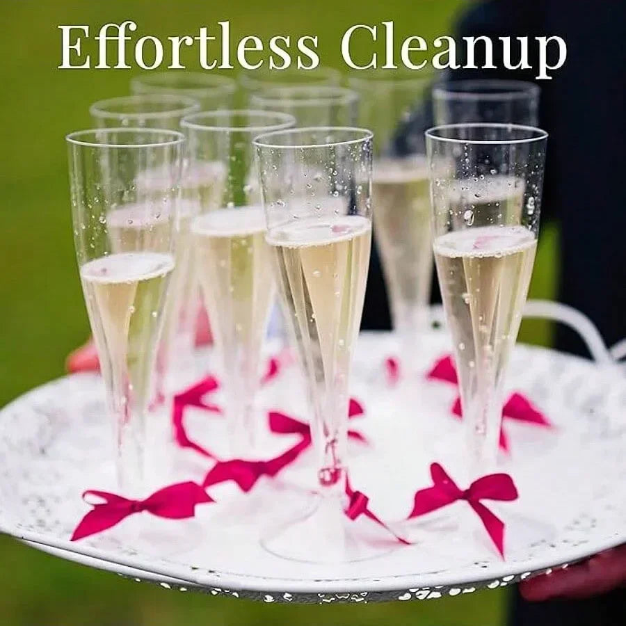 25 Champagne Glasses Disposable Plastic Gold Powder Martini