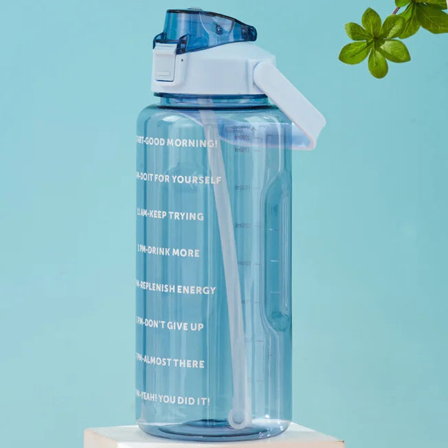 2L or 67.6oz Portable Water Bottle with Straw & Time Marker, Large Capacity Plastic Drink Bottle for Outdoor Sports & Fitness