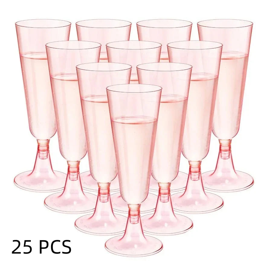 25 Champagne Glasses Disposable Plastic Gold Powder Martini
