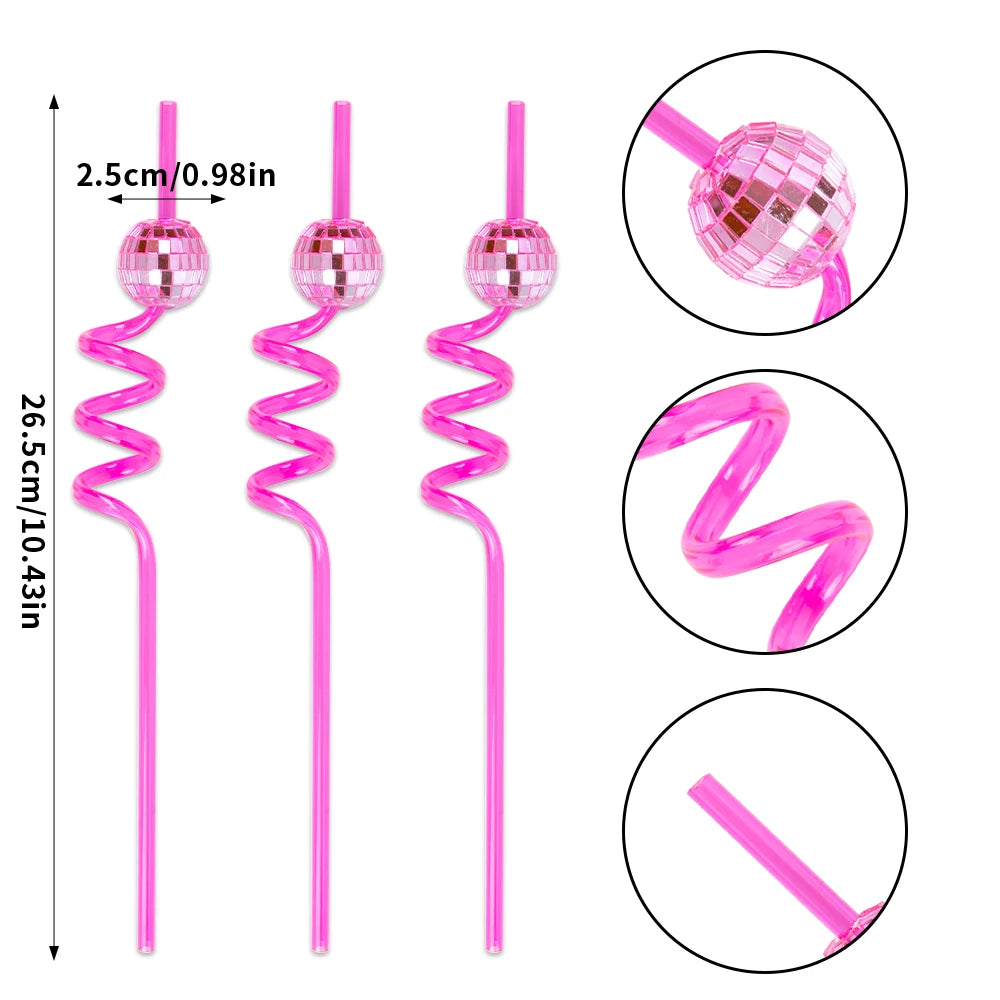 5pcs Glitter Mini Cowgirl Hat Bend Disco Ball Plastic Straw Party Supplies