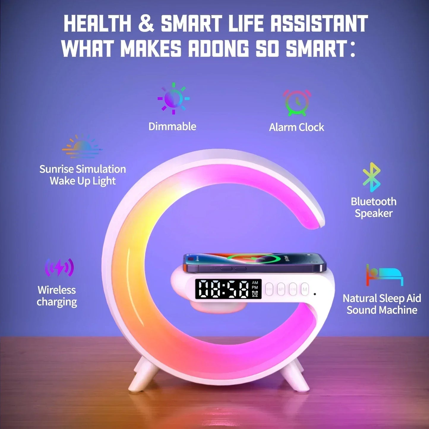 Multifunction 4 In 1 Wireless Charger Pad Stand Speaker RGB Night Light Fast Charging Station
