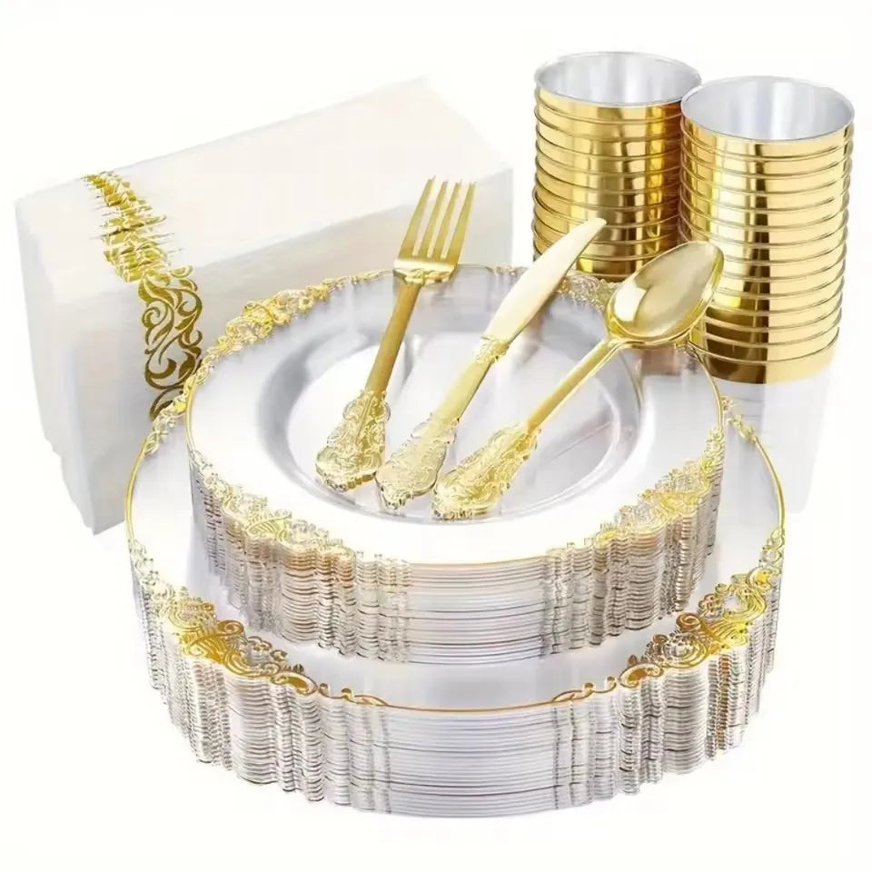 70Pcs Disposable Tableware Transparent Flower Petal Shape