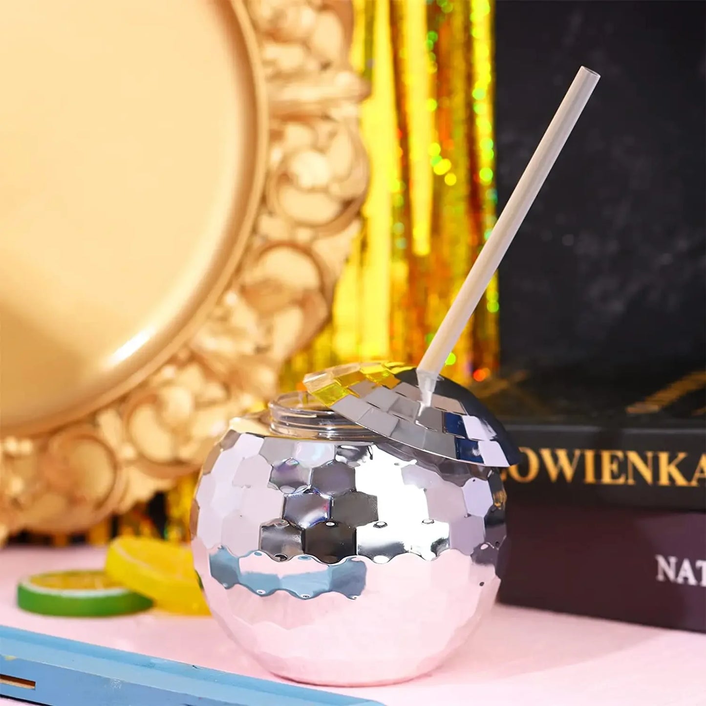 600ml Creative Disco Ball Cups with Lid and Straw Tumbler
