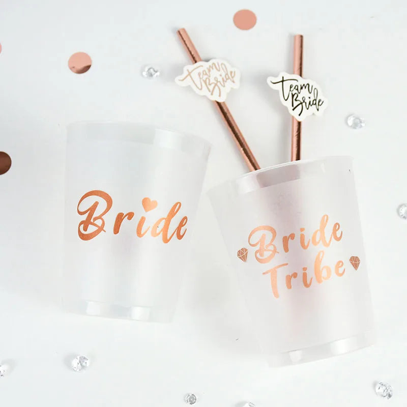 Team Bride Tribe Cups Plastic Drinking Cup Rose Gold Wedding