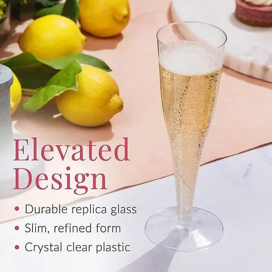 25 Champagne Glasses Disposable Plastic Gold Powder Martini