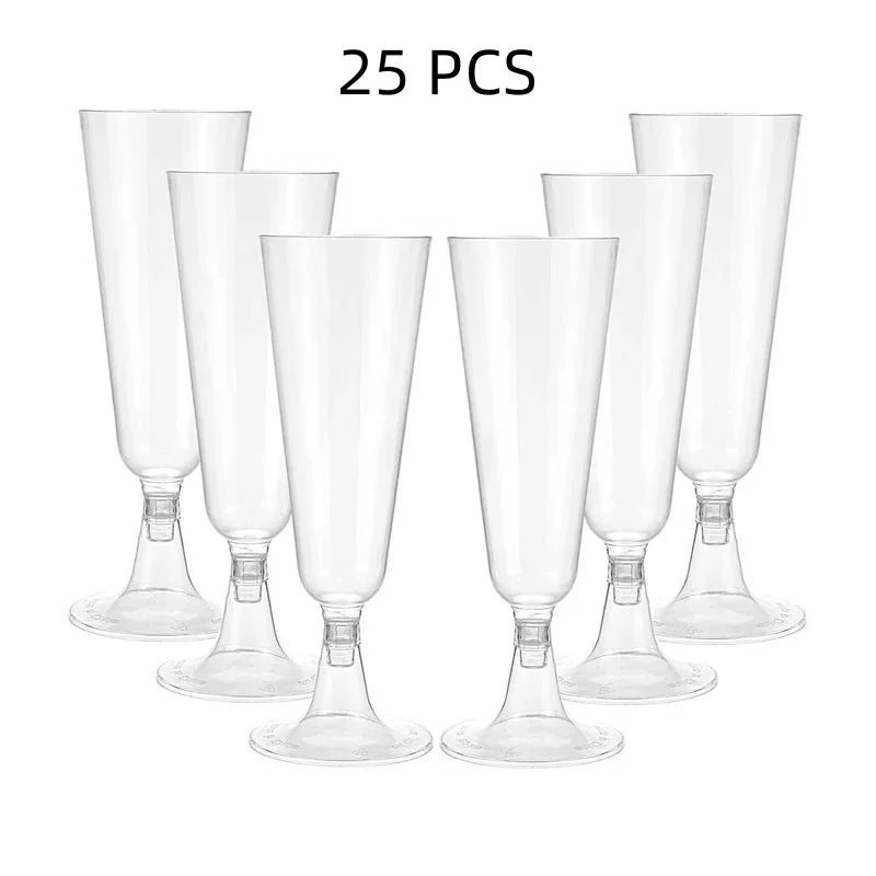 25 Champagne Glasses Disposable Plastic Gold Powder Martini