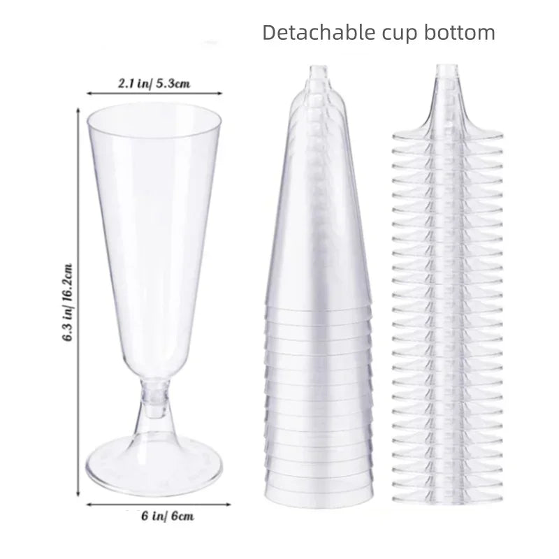 25 Champagne Glasses Disposable Plastic Gold Powder Martini
