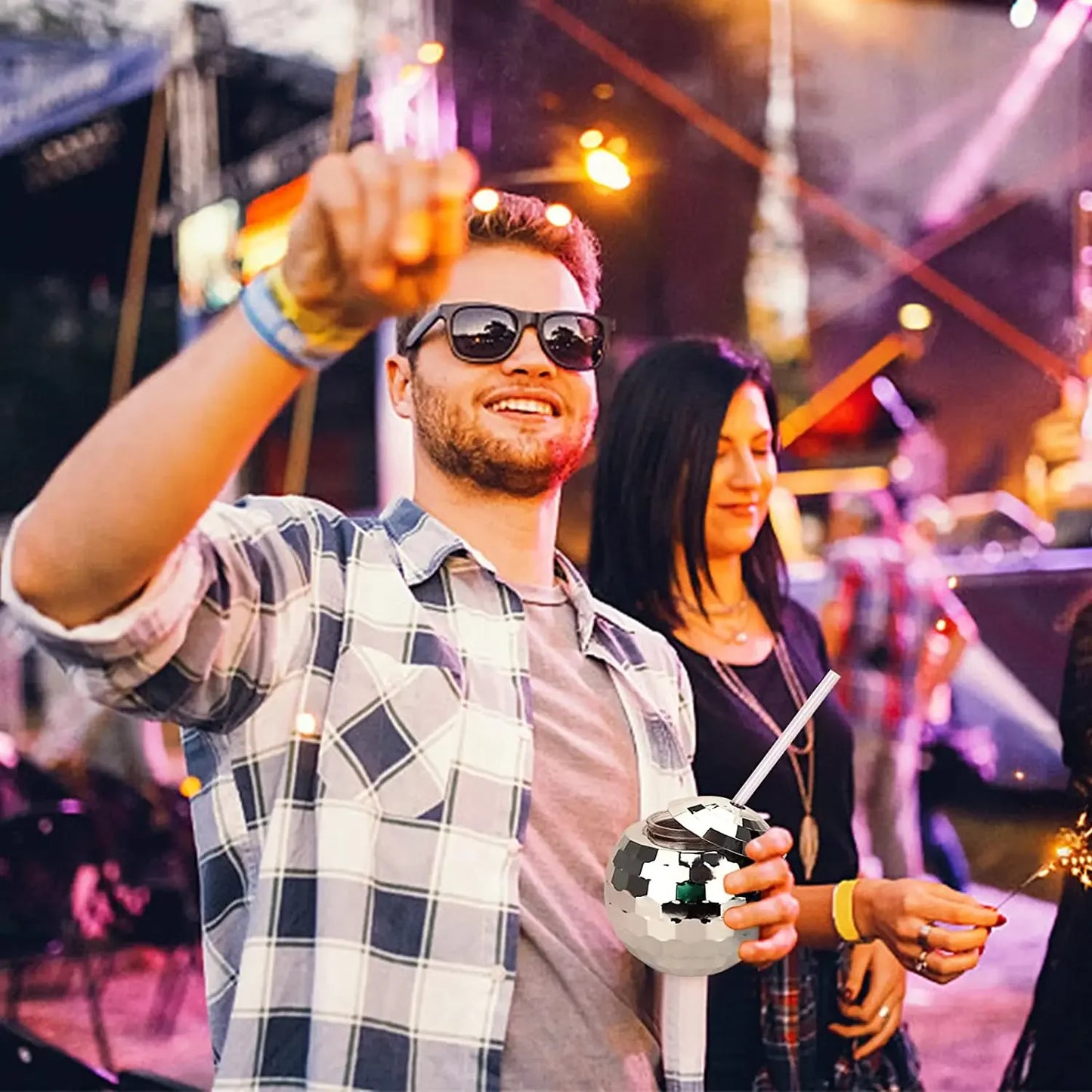 600ml Creative Disco Ball Cups with Lid and Straw Tumbler