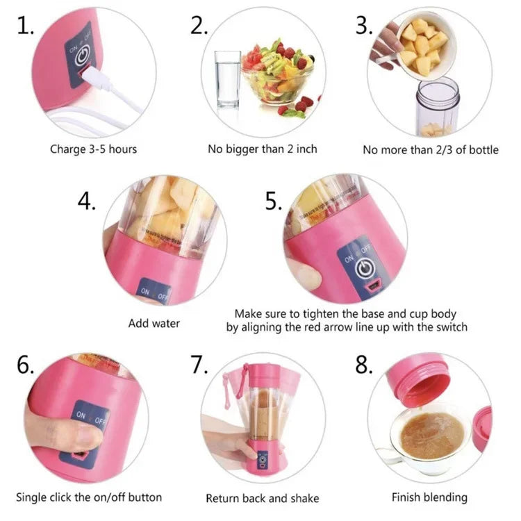 Portable Mini Blender for Shakes and Smoothies Rechargeable USB 380ML Traveling Fruit Juicer Cup Hand Fruit Blender Juicing Cup