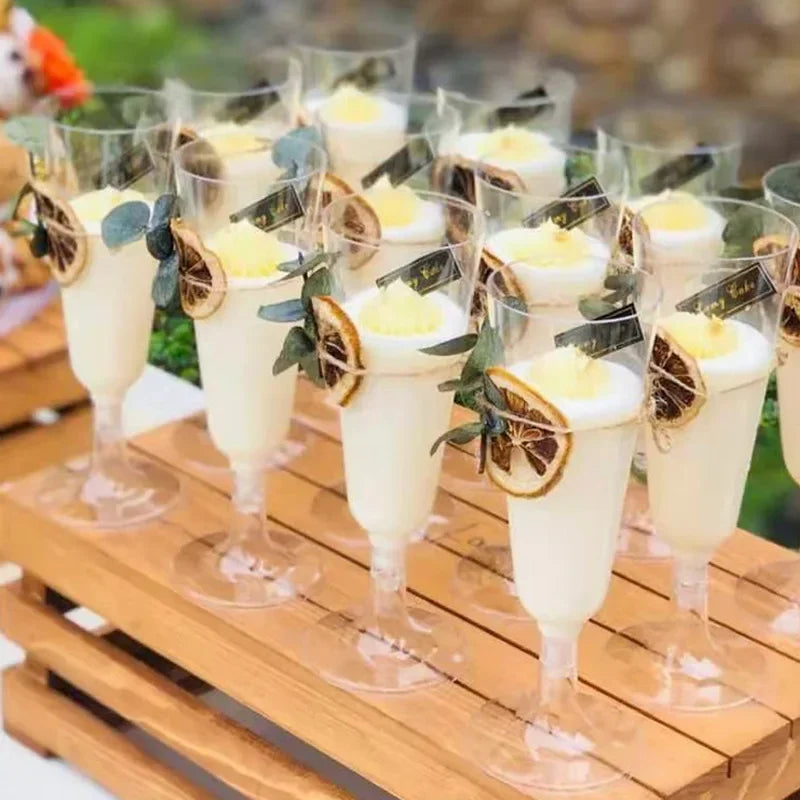 25 Champagne Glasses Disposable Plastic Gold Powder Martini