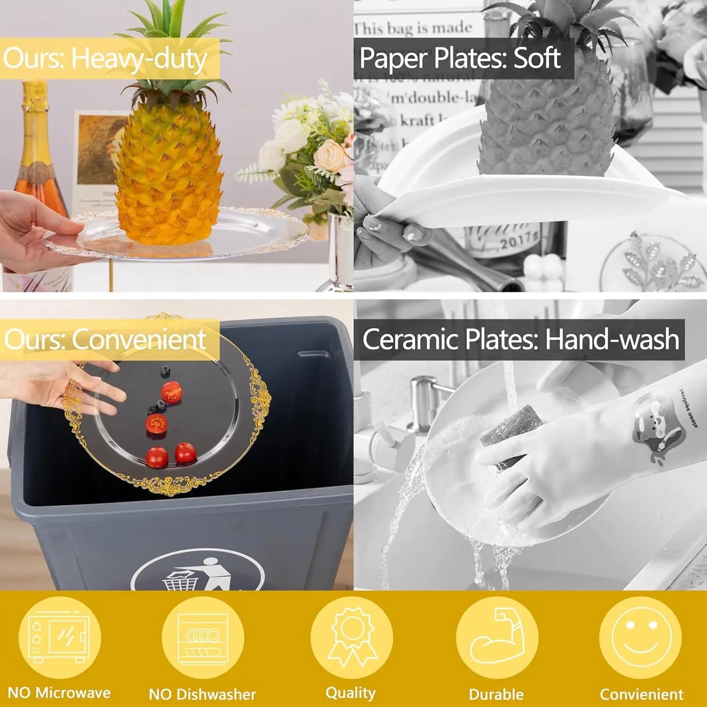 350pcs Plastic Plates Gold Plastic Dinnerware Set Includes 50 Dinner Plates 50 Dessert Plates 50 Cups 50 Napkins