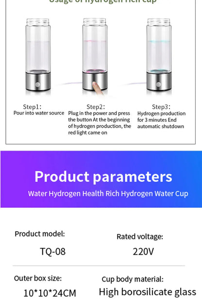 420ml or 14. 20z Hydrogen-Rich Water Cup Electric Hydrogen Rich Water Generator Bottle Titanium Quality Filter Portable Antioxidant Lonizer