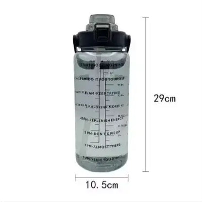 2L or 67.6oz Portable Water Bottle with Straw & Time Marker, Large Capacity Plastic Drink Bottle for Outdoor Sports & Fitness