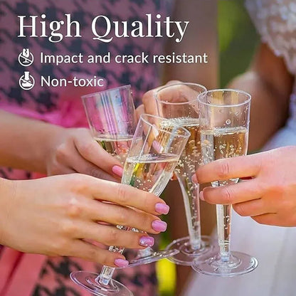 25 Champagne Glasses Disposable Plastic Gold Powder Martini