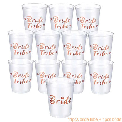 Team Bride Tribe Cups Plastic Drinking Cup Rose Gold Wedding