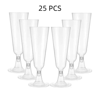 25 Champagne Glasses Disposable Plastic Gold Powder Martini