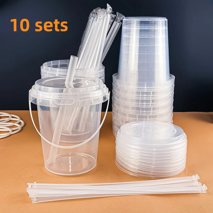 10Pcs 33.81Oz Large Plastic Cups with Lids and Straws