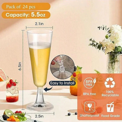 25 Champagne Glasses Disposable Plastic Gold Powder Martini