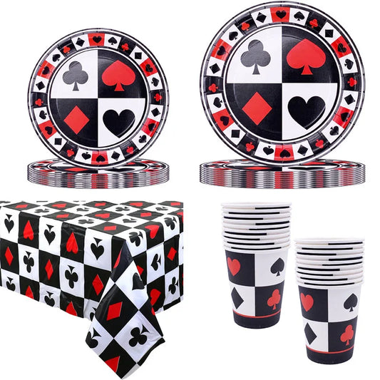 Casino Party Disposable Tableware Paper Plates Cups Napkins