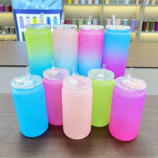 16 oz Plastic Cup, Straw Cup, Gradient Large Capacity Cola Water Cup, Drop Resistant Casual Cup, Gift Cup