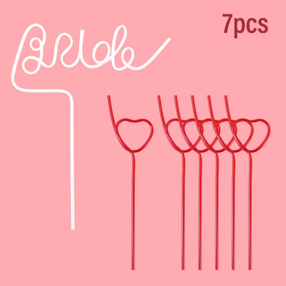 1Set Bridal Shower Straws Love Heart Drinking Straw Gift