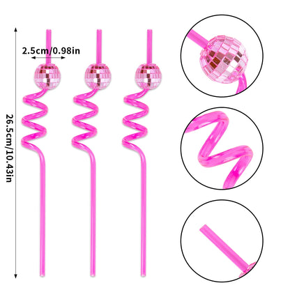 5pcs Glitter Mini Cowgirl Hat Bend Disco Ball Plastic Straw Party Supplies