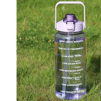 2L or 67.6oz Portable Water Bottle with Straw & Time Marker, Large Capacity Plastic Drink Bottle for Outdoor Sports & Fitness