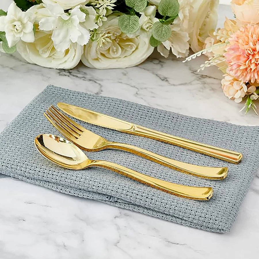 300 Pieces Gold Plastic Silver Tableware for Events and More