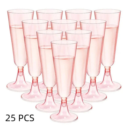 25 Champagne Glasses Disposable Plastic Gold Powder Martini
