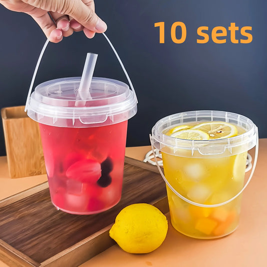10Pcs 33.81Oz Large Plastic Cups with Lids and Straws
