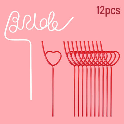 1Set Bridal Shower Straws Love Heart Drinking Straw Gift