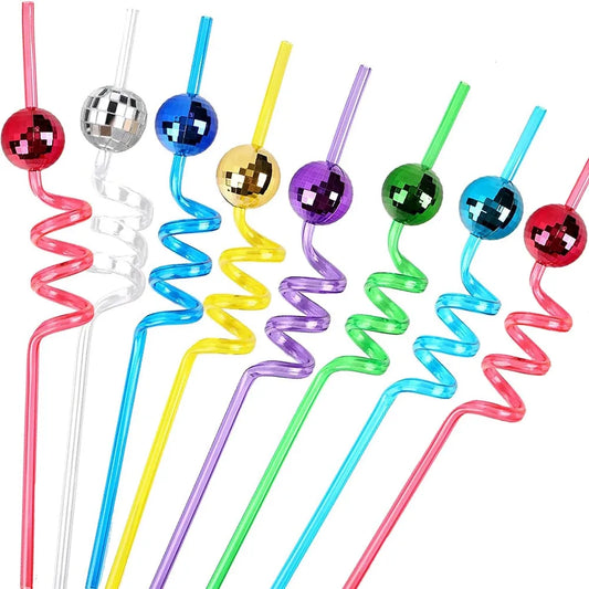 8pcs Colorful Mirror Disco Ball Straws For Disco Party Decor