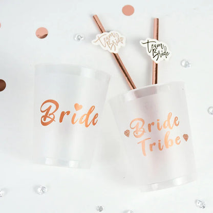 Team Bride Tribe Cups Plastic Drinking Cup Rose Gold Wedding