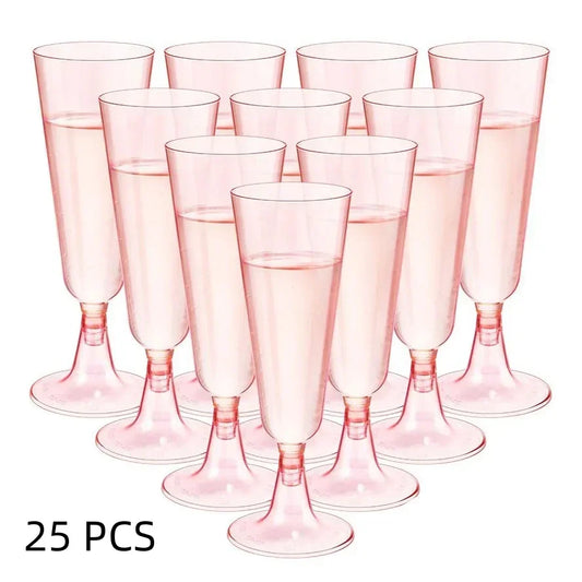 25 Champagne Glasses Disposable Plastic Gold Powder Martini