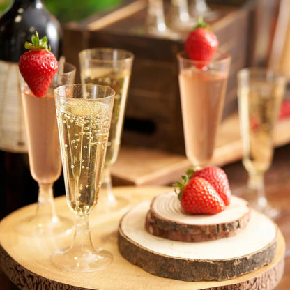 50/25 Gold Glitter Plastic Champagne Flutes 5oz Clear Cups