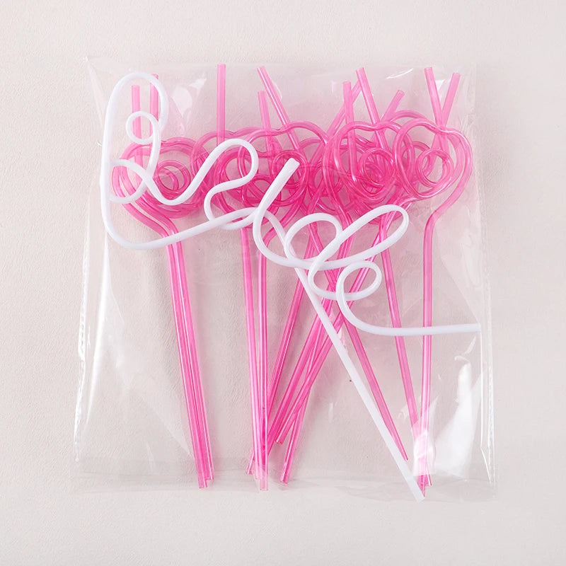 1Set Bridal Shower Straws Love Heart Drinking Straw Gift
