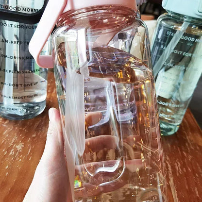 2L or 67.6oz Portable Water Bottle with Straw & Time Marker, Large Capacity Plastic Drink Bottle for Outdoor Sports & Fitness