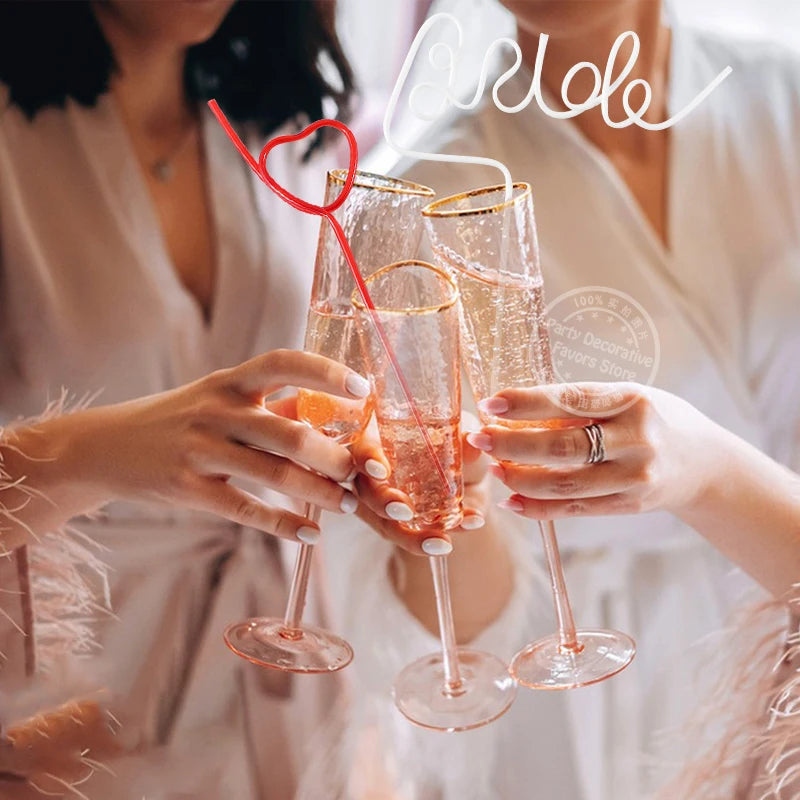 1Set Bridal Shower Straws Love Heart Drinking Straw Gift
